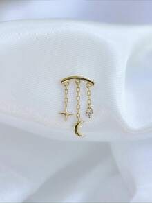 EleRunis 1pc 925 Sterling Silver Tassel Kite Stud Earrings, Flat Cartilage Earring Jewelry For Women, Suitable For Daily Wear, Wedding, Party, Engagement, Anniversary, Valentine's Day - Gold - View 6