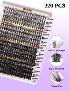 320PCS D Curl Lashes 30D40D80D100D Different Styles Fluffy Lash Clusters Natural DIY Lash Clusters Set Eyelashes False Eyelash Extensions Cluster Lashes Kit With Bond And Seal Lash Remover Tweezer Wispy Voluminous Curlslash Clusters Kit,Lashes,Eyelashes,Fake Lashes