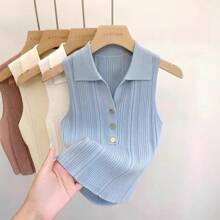 1 pieza Cuello desmontable talla M para mujer, en colores negro, blanco, beige, rosa y rojo, cuello de polo de punto con botones en estilo francés, uso interior o exterior, adecuado para 50-54 kg