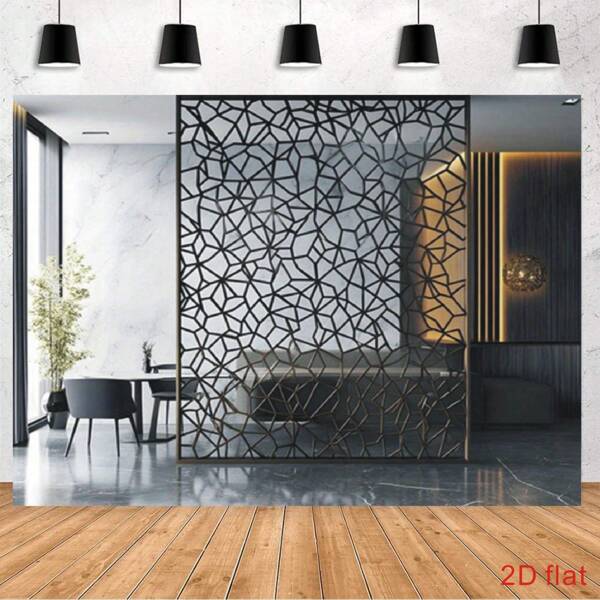 1 Stück 2D modernes Hausthema dunkler brauner Hintergrund Stoff metallisches Gittermuster für Büro Studio Zuhause Besprechungshintergrund dekorativer Vinyl Banner