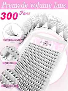 CoMango 300Fans 0.05mm Premade Volume Fan 14D Individual Eyelash Thin Pointy Base Premade Russian Volume Lash Extensions Lash Clusters,Eye Lash Clusters,Individual Eyelashes,Lashes,Fake Lashes - Black - View 4