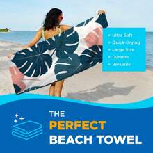 Extra große, schnelltrocknende, ultrafeinfaserige Strandtücher - Tropisches Blattmuster, super weich, sandfreie, hoch absorbierende, leichte und tragbare - ideal für Strand, Pool, Reise und Valentinstag Geschenk, Yoga Handtuch | Modisches Schwimmhandtuch | Schnell trocknendes Material, Strandtücher Strandutensilien