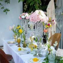 2PcsGold Centerpieces Table Tall Crystal Flowers Stand Wedding Road Lead Flower Holders Crystal Chandelier Metal For Reception Tables Supplies