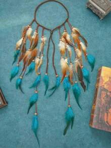 女式头巾波西米亚风羽毛头带嬉皮头饰黑色服装头饰羽毛头饰女士发饰时尚发饰经典发带秋冬度假装女士优雅围巾 - 彩色 - 查看 2