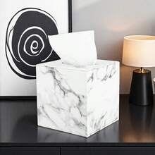 Caja de papel de cocina con estampado de cuadros en color crema blanco, tubo de papel higiénico de piel sintética, caja de pañuelos cuadrada en un estilo minimalista y estético - Multicolor - Ver 6