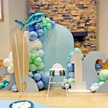 Under The Sea Balloons Garland Arch Kit, 123pcs Dusty Blue Teal Pastel Green Metallic Blue Green Ocean Balloon With Transparent Balloons For Shark BabyShower Sea Animal Birthday Party Decorations