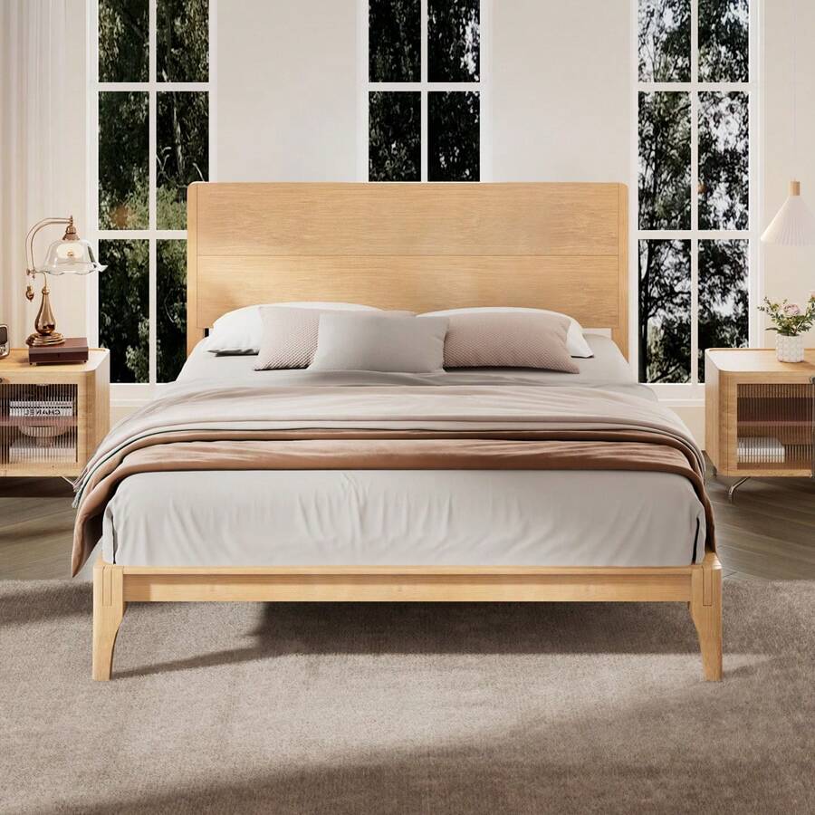MERAX Mid-Century Modern Full Size 12 Inch Bamboo Wood Platform Bed With Wood Slat Support, No Box Spring Needed, Easy Assembly,Natural - Tự nhiên-Kích thước đầy đủ - Xem 1