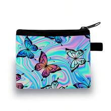 Fashion Butterfly Print Coin Purse - Polyester Zip Pouch, Hand Washable With Wet Wipe Clean, Animal Pattern, Lightweight Zippered Pocket, Fashionable Storage Bag - Multicolor - View 8