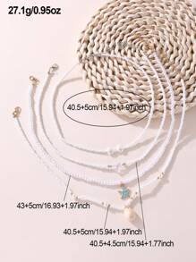 Set de 4 collares con cuentas de perlas con forma de corazón y estrella de mar para niñas