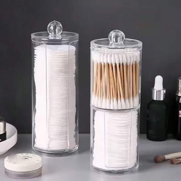 1 Stück transparenter Wattestäbchenhalter mit Deckel, Wattepads-Spender, Badezimmer Aufbewahrungsglas für Wattestäbchen, Pads, Zahnseide-Picks, Badezimmer Organizer Aufbewahrungsbehälter