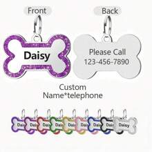 Custom Dog Tags Pendant, Personalised Cat Dog Puppy Pet ID Name Pendants, Collar Tag Pendant Pet Accessories Bone Glitter Pendant, Perfect Gift For Your Pet