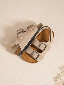 Classic Fashion Children Flat Fur Sandals - Beige - View 7