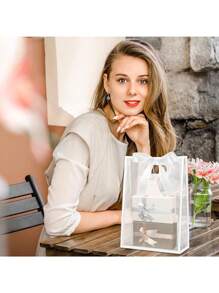 10 Transparent Frosted Plastic Gift Bags (With Ribbon/Ribbon Length Of 40cm). Equipped With A 40 Centimeter Long Thread That Requires Manual Sewing. Reusable Transparent Gift Bag, Wrap Around Gift Bag (With Tie) Including Ribbon. Suitable For Gift Givers. (One Ribbon Per Bag)