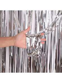1/3/5/10PCS Silver Metallic Foil Fringe Curtain 1x2M.Shiny Tassel Tinsel Backdrop – Rain Curtain Party Decoration For Birthday, Wedding, Anniversary, Bachelorette, Photo Booth, Wall Backdrop, Event Supplies - Silver - View 5