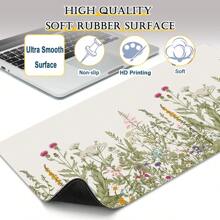 Large Vintage Floral Non-Slip Rubber Desk Mat - Cute Flowers Design Keyboard Pad For Office & Gaming, Soft Rubber Mousepad With Stylish Patterns For PC And Laptop Workspace, Computer Desk Mat