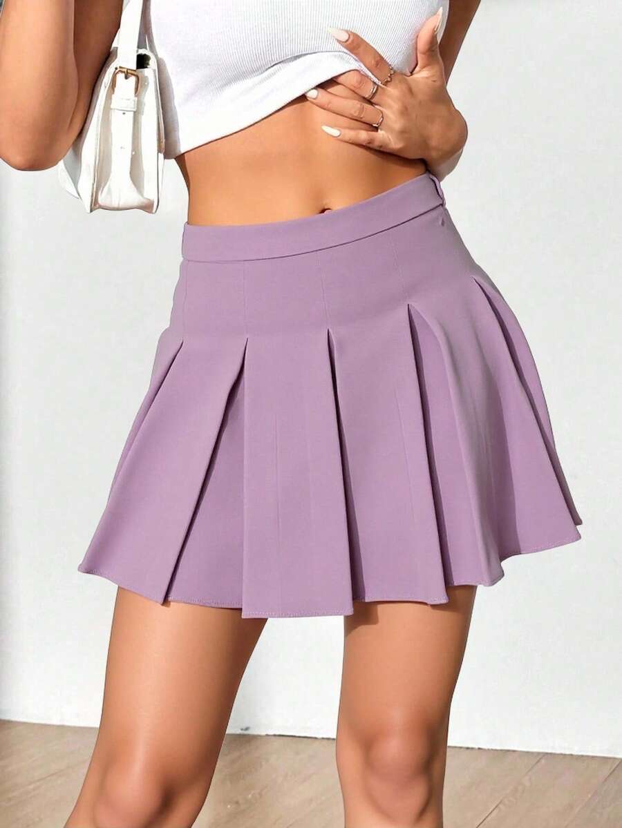 Falda tableada corta mujer dama moda - Lila Púrpura - Ver 1