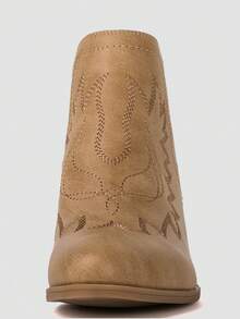 GLOBALWIN Women's Black Cowboy Boots Western Style Comfortable Pull On Short Ankle Cowgirl Boots Low Heel Fall Boots Halloween Season - 卡其色 - 查看 7