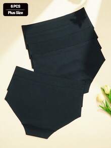 6 chiếc/gói Quần lót bikini cỡ lớn, thoáng khí, không đường may, đồ lót mềm mại, vô hình dành cho nữ, màu đen - màu đen - Xem 7