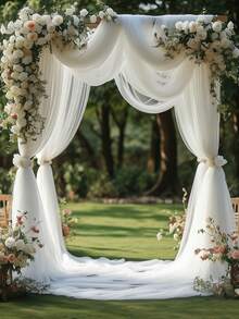1 件白色婚礼拱门窗帘装饰薄纱帷幔，经典涤纶垂坠雪纺面料，优雅的薄纱雪纺面料薄纱非常适合婚礼、求婚、订婚、结婚和背景装饰