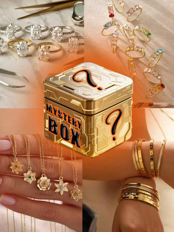 1 pieza Caja sorpresa de joyería, regalo sorpresa. Caja sorpresa de joyería de alta calidad para mujeres, que incluye collar, tobillera, aretes, anillo, etc. Adecuado como regalo para familiares, parejas, amigos, ¡y también un imprescindible para el Día de la Madre!