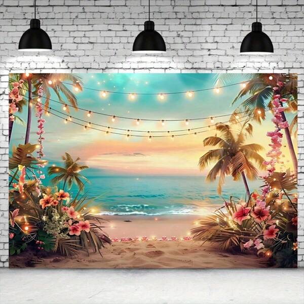 Polyester Hawaiian Party And Beach Banner, Tropical Ocean Photography Backdrop, Suitable For Hawaii Party, Aloha Party, Luau Party Themed Decoration Backdrop, Indoor And Outdoor Home Decor For Spring And Summer Holidays