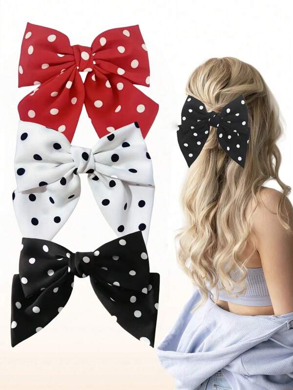 1pc Fabric Hair Clip, Sweet Polka Dot Printed Bowknot Spring Clip Hair Accessory, Suitable For Ponytail, Bun, Wedding And Casual Wear, Claw Clips, Clips For Hair, Hair Slide, Hair Claws