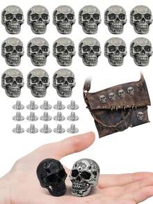 5/3/1pc Skull Pattern Decorative Buttons, Punk Metal Rivet Screws, Vintage Metal DIY Decor For Bag, Hat, Shoes, Jacket, Belt, Jeans, Screw Fastener Buttons, Sturdy And Non-Falling Off - Multicolor - View 1