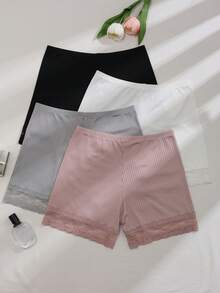4pcs Women's Sweet Solid Color Knitted Fabric Gathering Mid-Waist Briefs - Multicolor - View 5