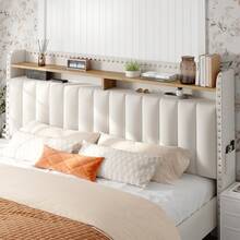 EnHomee Queen/King Bed Frame With 2-Tier Storage Headboard & 2 Storage Drawers, Upholstered Platform Bed Frame , Sturdy Wooden Slats Support, Noise-Free, No Box Spring Needed, Beige - 米色 - 查看 3