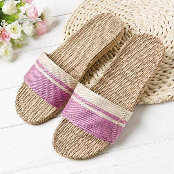 Women's Bohemian Style Linen Breathable Slippers, Suitable For Indoor, Vacation, Beach, And Home Wear