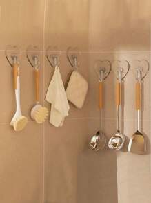 50pcs Strong Adhesive Clear Wall Hooks - Casual Style, Easy To Install, No Drilling Required, Plastic Heart Shaped Utility Hooks For Kitchen And Bathroom, Wall Mounted Storage Organizer Bathroom Organizer Bathroom Decor Fall Decor Back To School