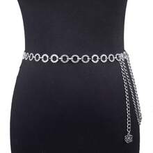 Luxury Rhinestone Metal Waist Chain, Fashionable Versatile Dress/Skirt Accessory Waist Belt Summer, School Fall, Autumn, Halloween - Silver - View 9
