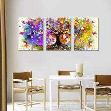 3 piezas Cuadros de arte de pared con lienzo del Árbol de la Vida de colores, pintura abstracta del árbol púrpura, pósteres decorativos para sala de estar, dormitorio, decoración del hogar, con o sin marco