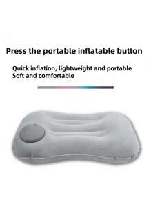 1 pieza Almohada lumbar inflable cómoda, tela de felpa, adecuada para coche, viaje, avión, exterior, siesta, respaldo