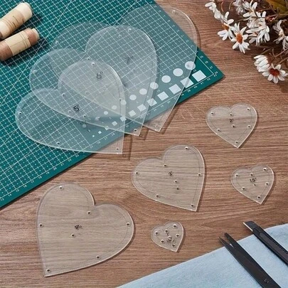 8 Acrylic Patchwork Templates - Heart-Shaped Sewing Templates With Grid Lines, Perfect For Patchwork And Handmade Projects, Patchwork Supply | Heart-Shaped Patterns | Handmade Materials, Patchwork Supply