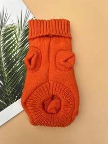 1pc Solid Color Twist Cord Textured Sweater - Orange - View 4
