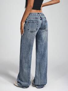 Jeanoix 女式休闲水洗低腰直筒牛仔裤