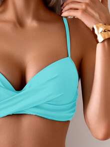 Bộ bikini hai mảnh màu trơn mùa hè, gợi cảm, thanh lịch, phong cách Bohemian, dây mảnh, thích hợp cho kỳ nghỉ biển. - Màu xanh Bạc hà - Xem 5
