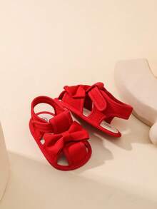 Infant Sandals With Bowknot, Adhesive Therapy, Soft Sole Toddler First Walking Shoes, 0-1 Years Old