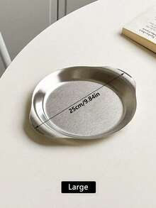 1 件美式不锈钢炸鸡小吃盘、扁平蛋糕/糕点盘、烧烤托盘、下午茶咖啡圆形托盘 - 銀色 - 查看 10