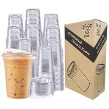 12oz,16oz,20oz,24oz  PET Material Transparent Cups For Refrigeration And Freezing (With Straw Opening And Lid), 50 Sets Of Cylindrical Disposable Cups, With A Design Suitable For Sipping, Perfect For Making Smoothies, Milkshakes And Cold Drinks. Ideal For Weddings, Parties And Various Gatherings. - Clear - View 9