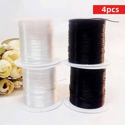 4 لفة 4000 سم خيط سوار مطاطي قوي بألوان أبيض وأسود صالح لصناعة المجوهرات DIY