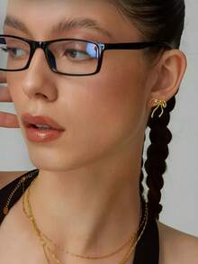 1 Pair Women's Simple Plastic Frame Non-Prescription Glasses, Square And Rectangular Frames, Transparent Lenses, Eyewear Accessories, Women's Business & Casual Eyeglasses - Black - View 7