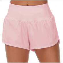 Womens High Waisted Running Shorts Quick Dry Athletic Workout Shorts With Mesh Liner Zipper Pockets - 粉色 - 查看 6