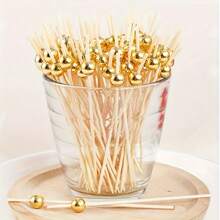 200/100/50/20/10 pezzi Spiedini in bambù dorati con perla, adatti per decorare tavoli, dessert, spiedini di frutta per feste, compleanni, matrimoni, club, frutta, cupcake, hamburger, barbecue, snack, stuzzicadenti in legno per frutta da 4,72 pollici