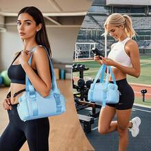 M4   Small Gym Bag For Women - Mini Gym Duffle Bag 4 PCS Set With Wet Compartment, Small Travel Tote Cute Workout Sport Bag With Toiletry Cosmetic Silicone Travel Bottles - Blue - View 2