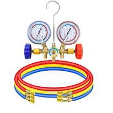 3-Way AC Manifold Diagnostic Gauge Set For R134a R404a, With 3 Feet Charging Hoses, Quick Coupler Adapter For Refrigerant Testing - Gold - View 1