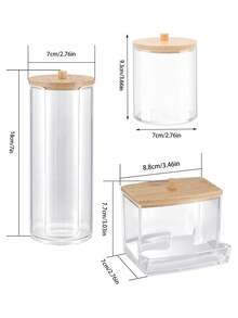 3 件透明卸妆圆形软垫容器，分配器清洁棉签盒带竹盖化妆，圆形垫，化妆品收纳盒浴室配件返校 - 彩色 - 查看 9