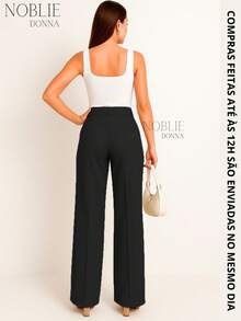 Premium Tailored Wide Leg Trousers High Waist Formal Elegant Work Fashion With Front Button - 黑色 - 查看 3