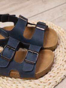1 Pair Children Double Buckle Non-Slip Soft Sole Simple Fashionable Flat Sandals For Summer